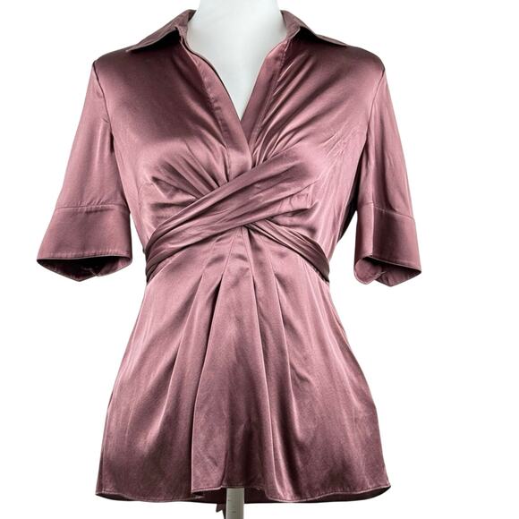 BCBG Max Azria Brown Silk Top Size S 🛸 short sleeve with wrap detail - Picture 1 of 10